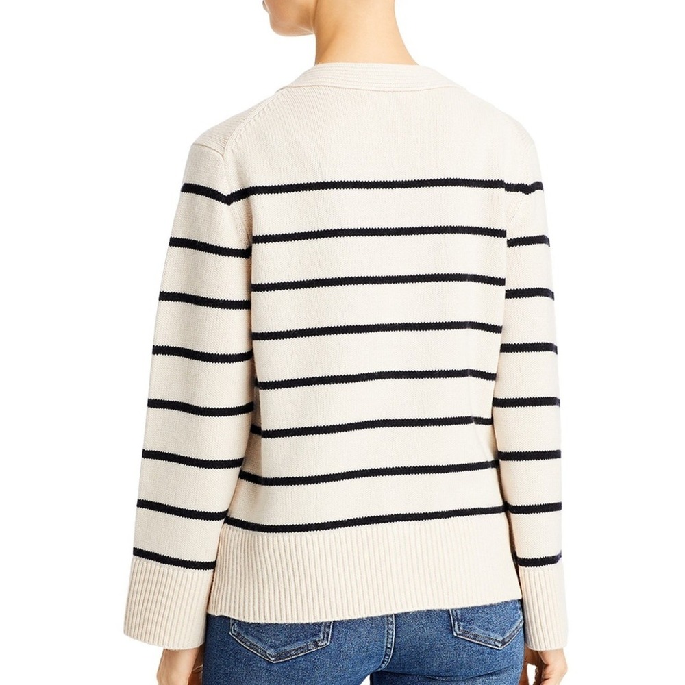 Vince Breton Wool Cashmere Striped Cardigan Sweater V-Neck Button Front Size S - Picture 2 of 7